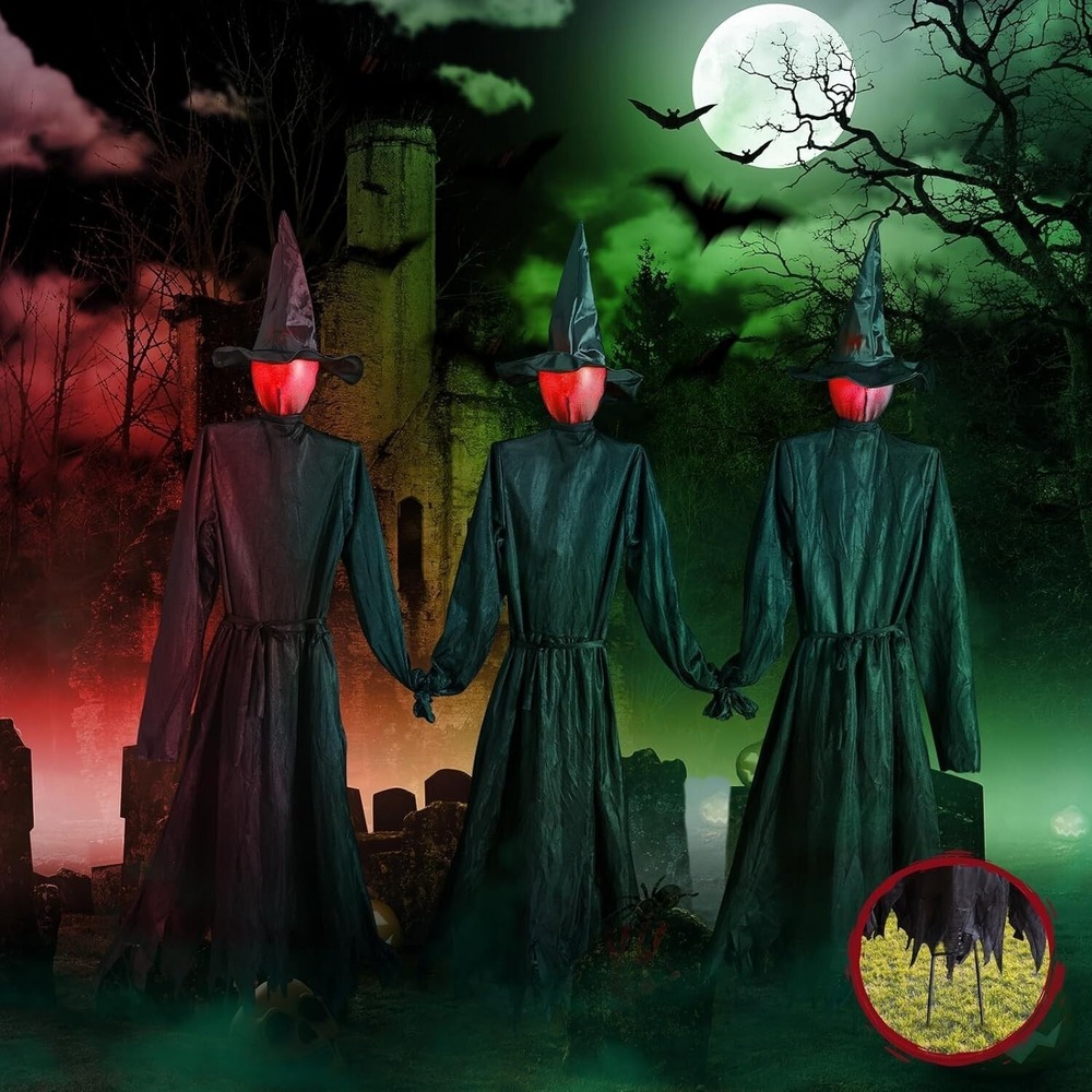 3Pack Witches Halloween Decorations Outdoor 5.5ft Holding Hands Screaming Witche